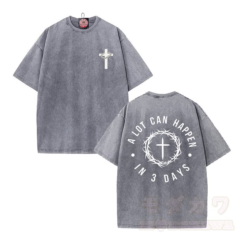 A LOT CAN HAPPEN IN 3 DAYS Graphic Modakawa Vintage Washed T-shirt - Grey A - 5XL - image 2