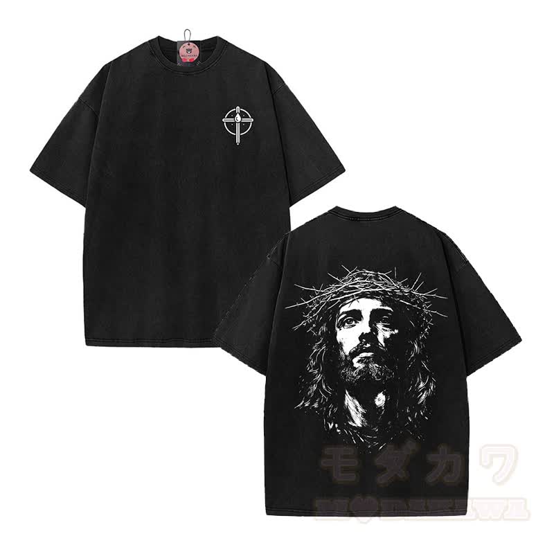 GOD INSPIRES Graphic Modakawa Vintage Washed T-shirt - Black B - 5XL - image 3