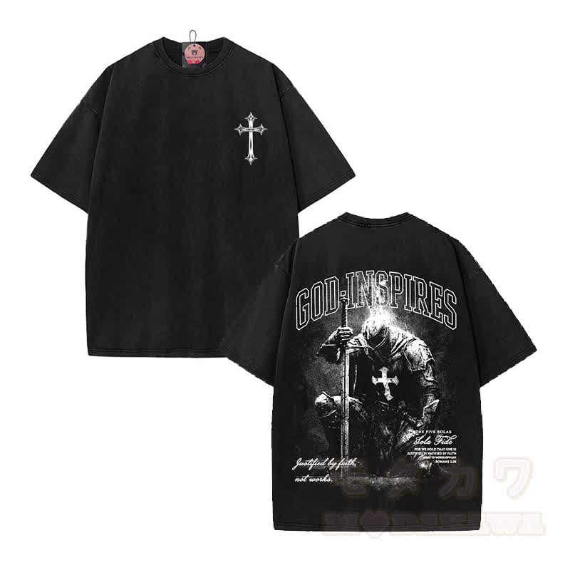 GOD INSPIRES Graphic Modakawa Vintage Washed T-shirt - Black A - 5XL - image 2