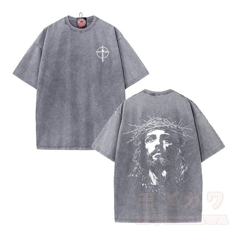 GOD INSPIRES Graphic Modakawa Vintage Washed T-shirt - Grey B - 5XL - image 5