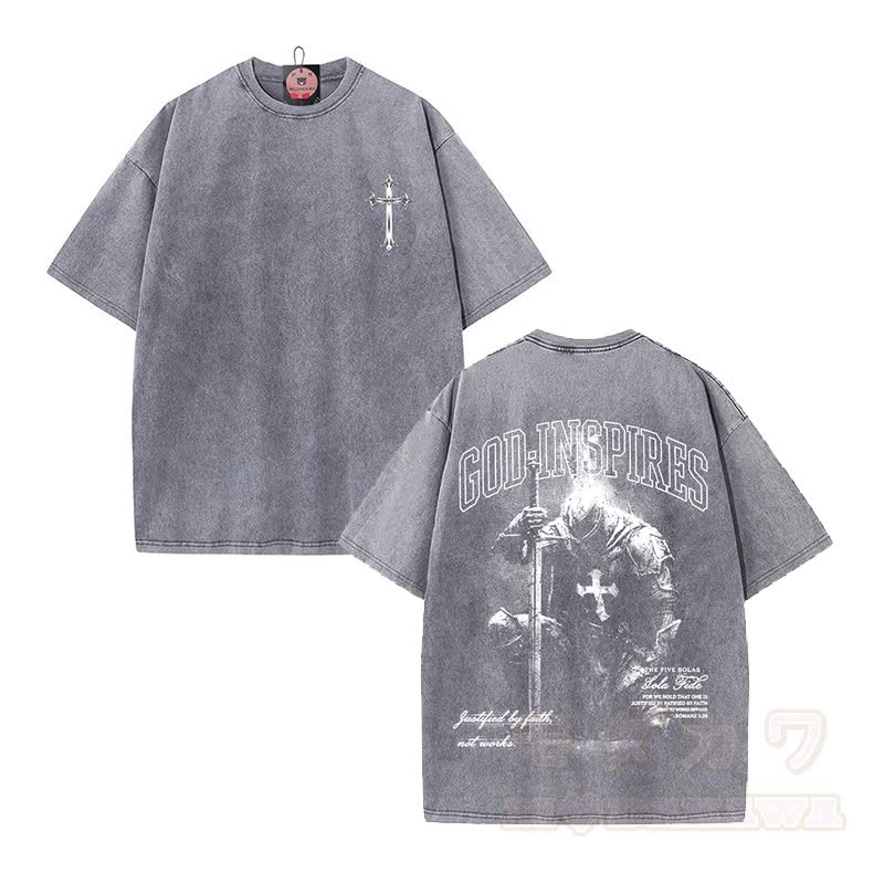 GOD INSPIRES Graphic Modakawa Vintage Washed T-shirt - Grey A - 5XL - image 4