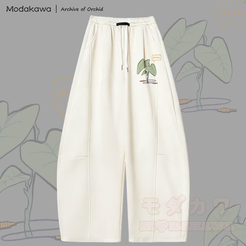 MODAKAWA X Archive of Orchid HELLO Plant Graphic Wide Leg Pants - White - 5XL - image 1