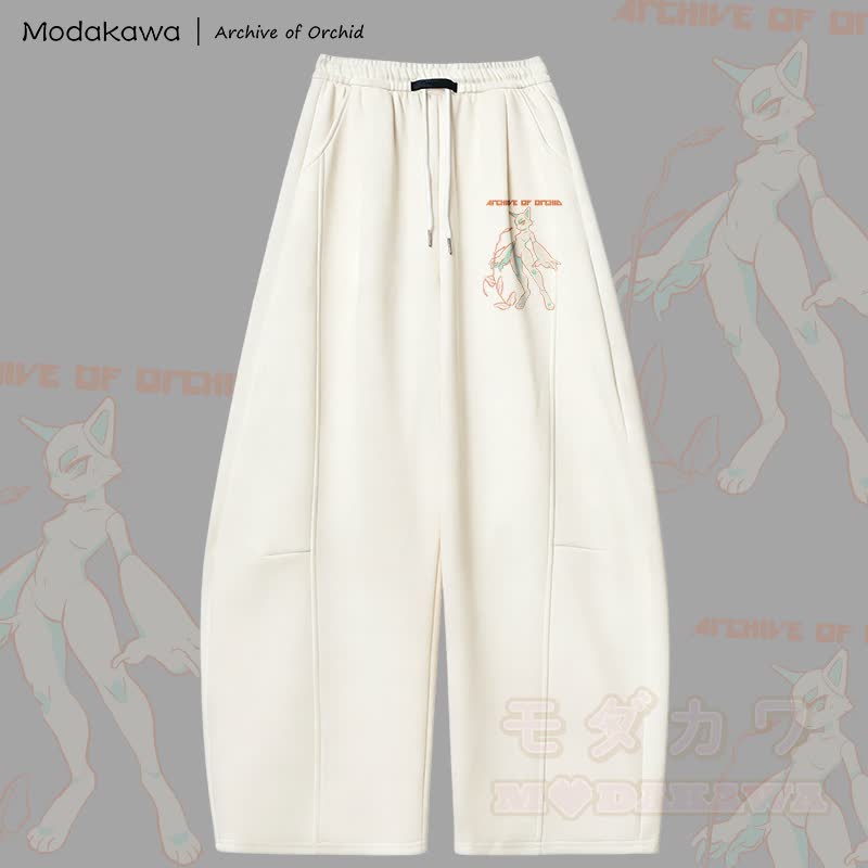MODAKAWA X Archive of Orchid Cat Graphic Wide Leg Pants - White - 5XL - image 2