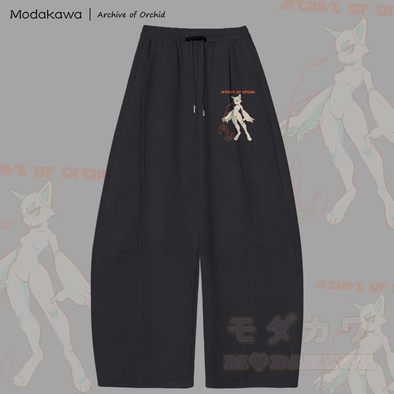 MODAKAWA X Archive of Orchid Cat Graphic Wide Leg Pants - Black - 5XL - image 1