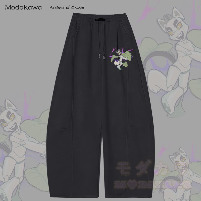 MODAKAWA X Archive of Orchid Mecha Cat Graphic Wide Leg Pants - Black - 5XL - image 2