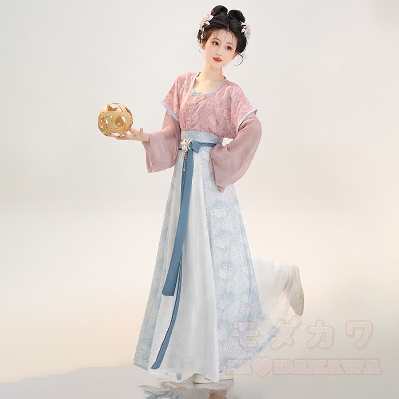 Vintage Buckle Outer Robe Inner Top Maxi Skirt Matching Outfit - Pink & Blue Set - XL - image 5