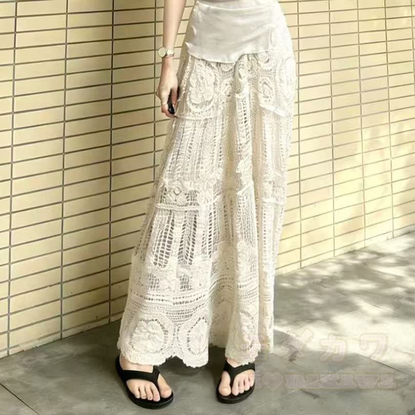 Boho Crochet Lace Tiered Maxi Skirt - image 2