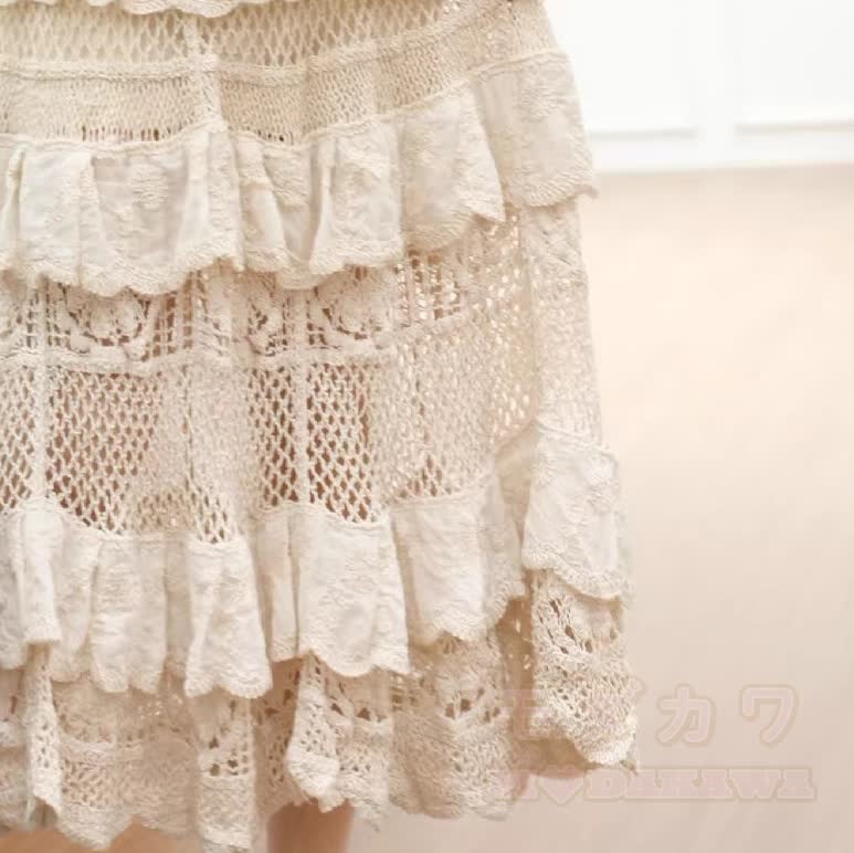 Boho Crochet Tiered Ruffle Beach Vacation Lace Maxi Skirt - image 2