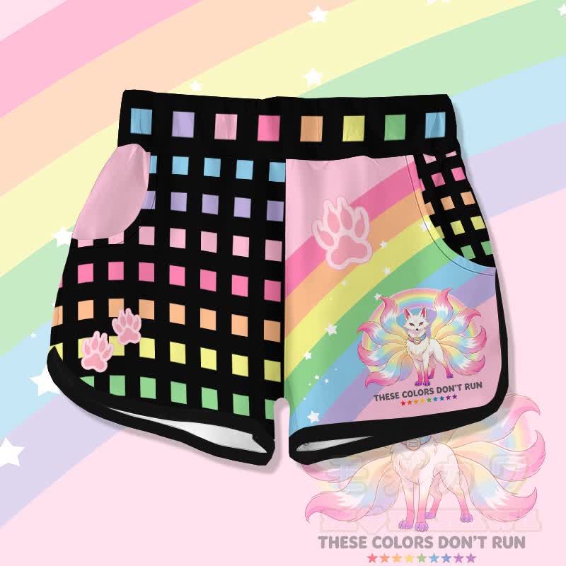 THESE COLORS DON'T RUN Rainbow Nine Tailed Fox Graphic Modakawa Shorts - Multicolor - 5XL - image 1