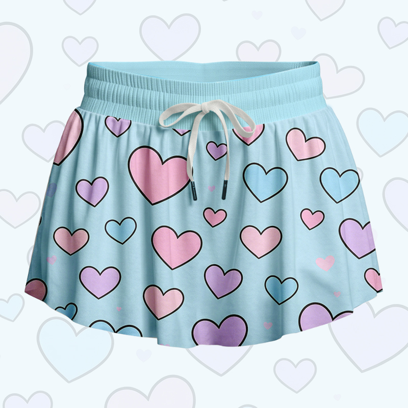 Kitty Heart Graphic Modakawa Poket Skort - Blue - 4XL - image 2