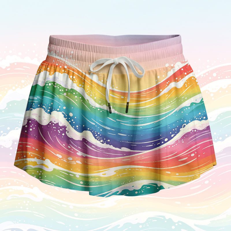 Rainbow Wave Graphic Modakawa Gradient Poket Skort - Multicolor - 4XL - image 2