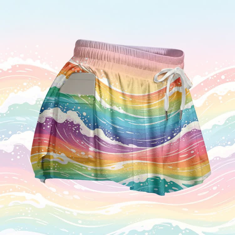 Rainbow Wave Graphic Modakawa Gradient Poket Skort - image 4