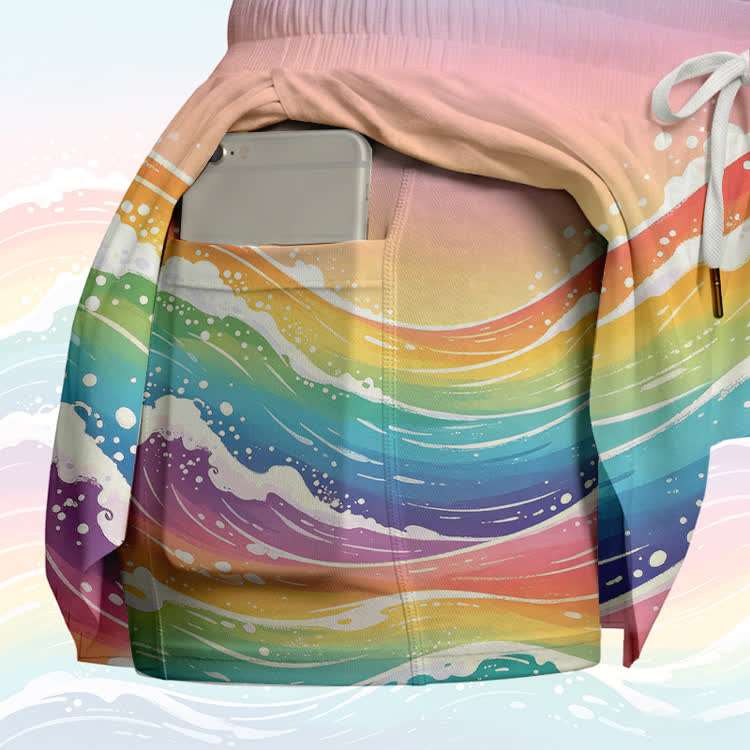 Rainbow Wave Graphic Modakawa Gradient Poket Skort - image 3
