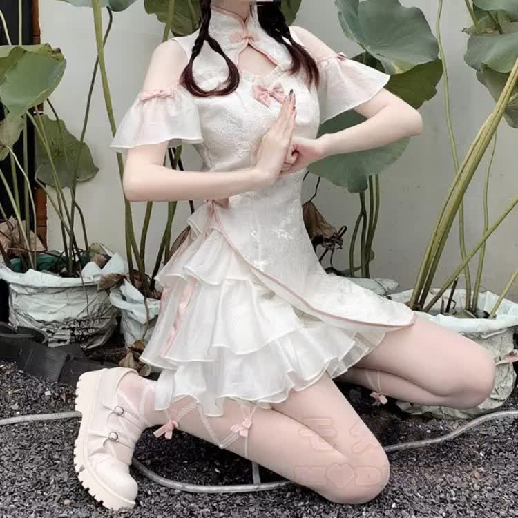 Black Gothic Bows Lolita Qipao Mini Dress  - image 2