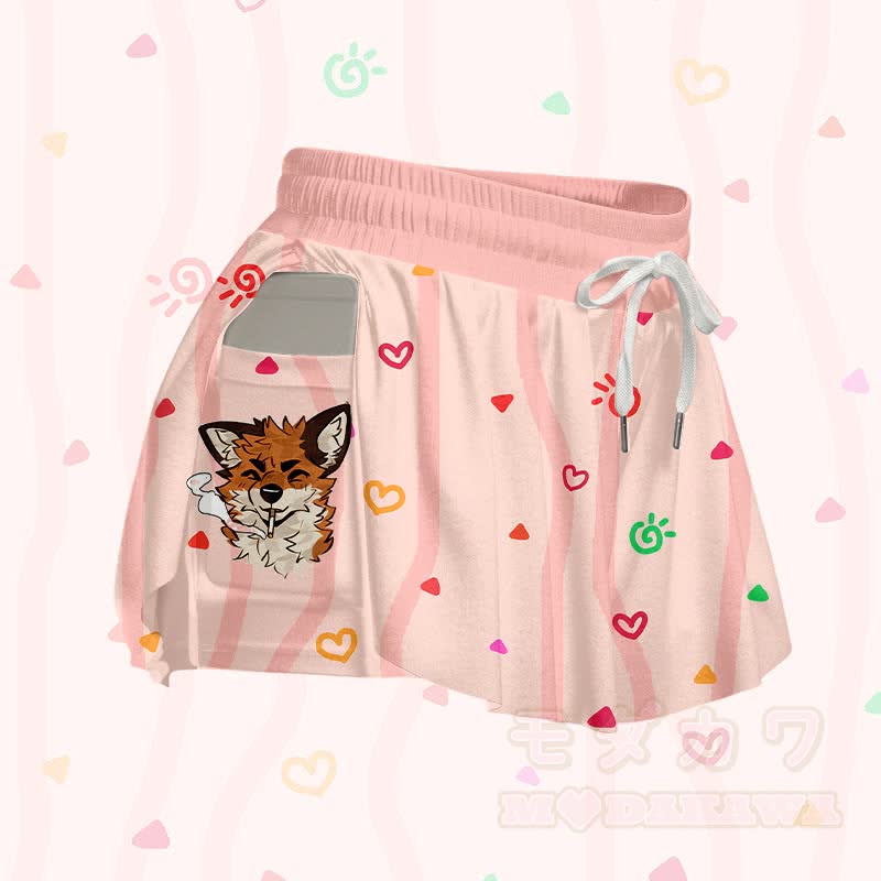 MODAKAWA X atka Fox Smoking Graphic Crop Tank Sport Top Poket Skort Matching Outfit - Skort - 4XL - image 3