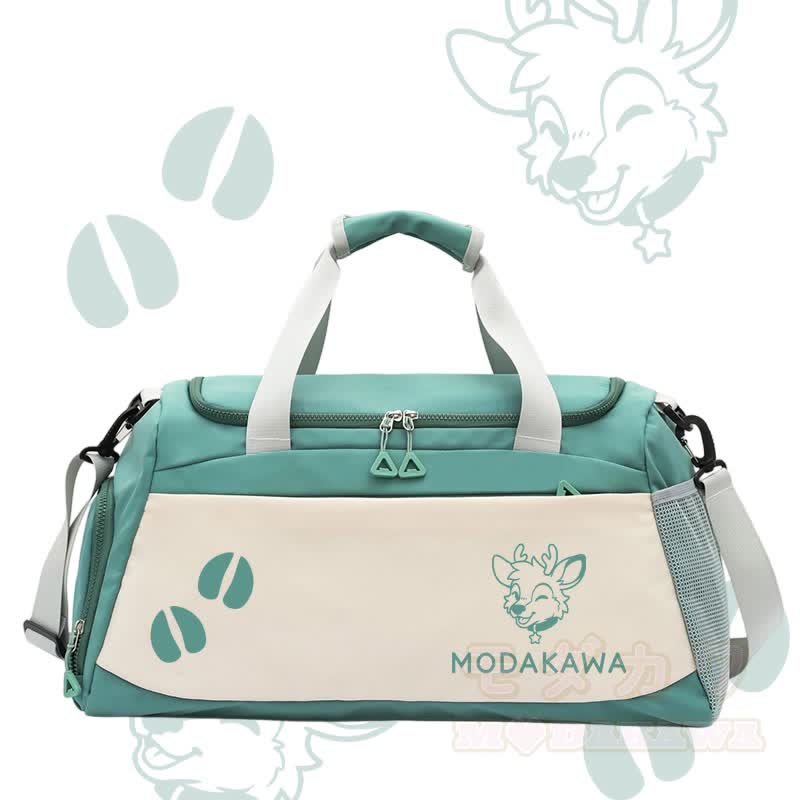 MODAKAWA X popipeko Deer Graphic Large Capacity Sports Gym Duffel Bag - Green - 55*28*26 cm - image 3