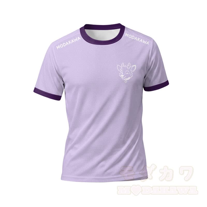 MODAKAWA X popipeko Deer Graphic Men's Sports T-shirt Drawstring Shorts Matching Outfit - Purple Top - 5XL - image 4