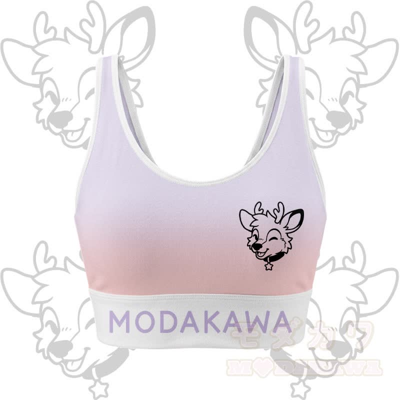 MODAKAWA X popipeko Deer Graphic Crop Tank Sport Top Skirt Matching Outfit - Purple Top - 2XL - image 2