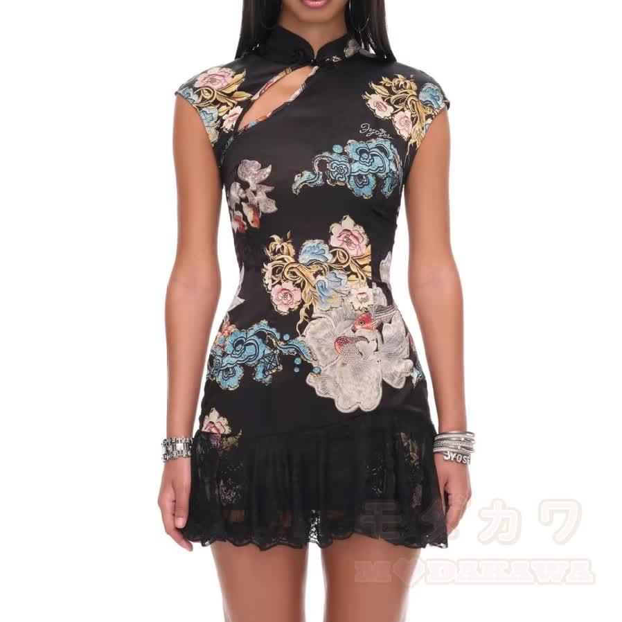 Vintage Buckle Flower Lace Cheongsam Dress - image 4