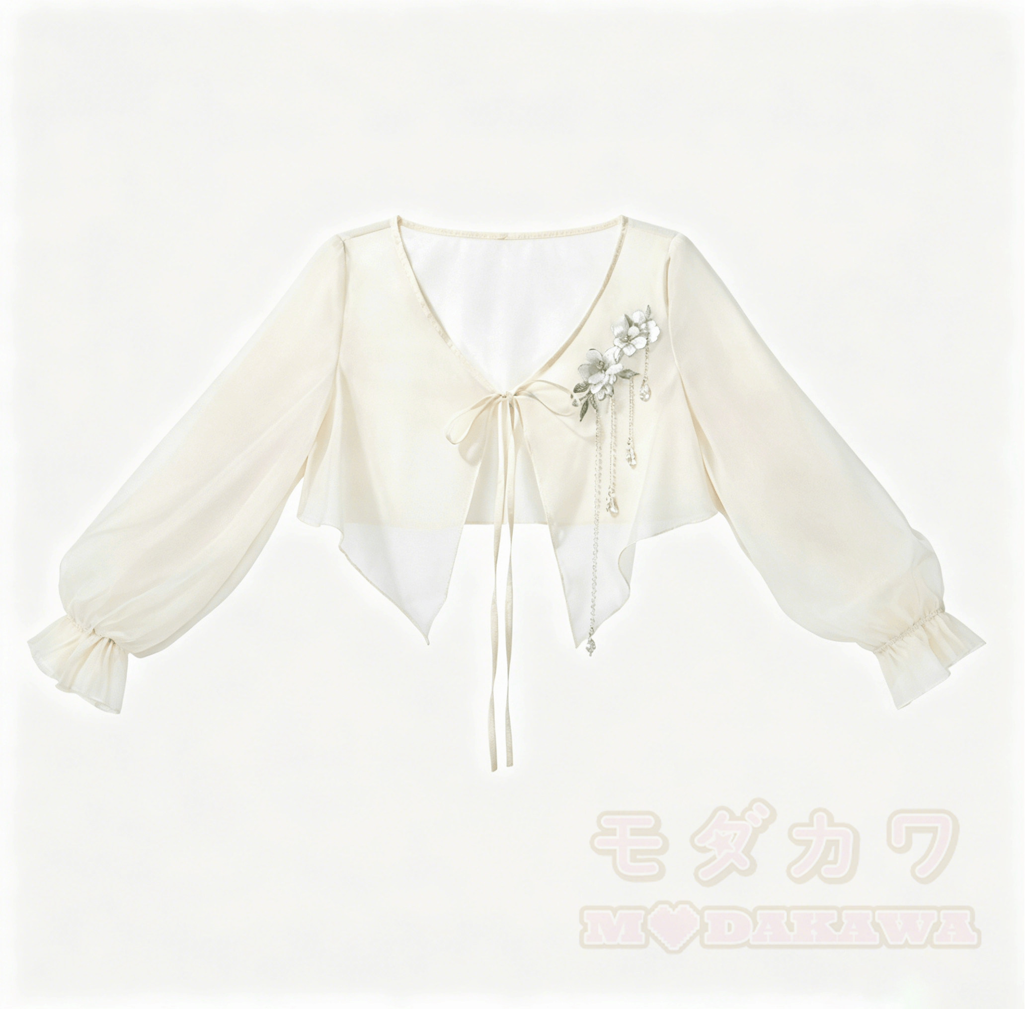 Sheer Cardigan Bird Embroidered Cami Dress Matching Outfit - Cardigan - L - image 3