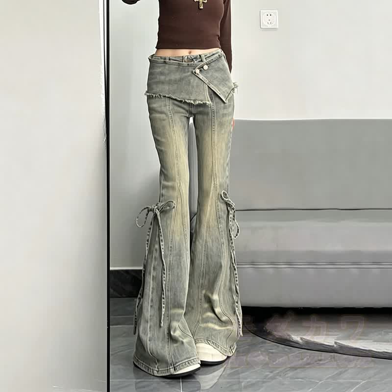 Layered Wide Leg Flared Denim Pants - image 4