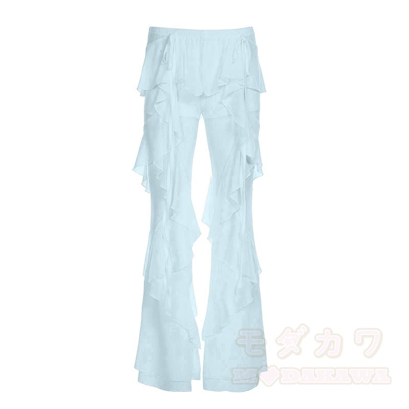 Ruffle Layered Wide Leg Pants - Blue - XL - image 4
