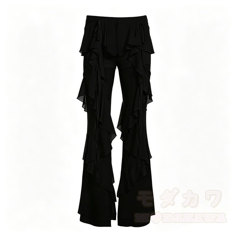 Ruffle Layered Wide Leg Pants - Black - XL - image 3