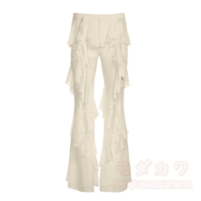 Ruffle Layered Wide Leg Pants - Apricot - XL - image 2