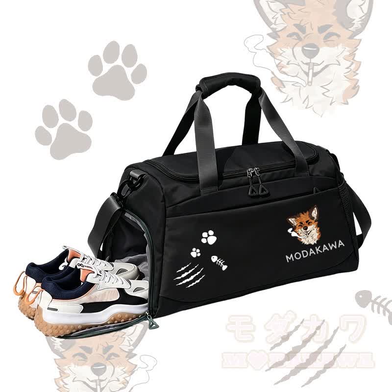MODAKAWA X atka Fox Smoking Graphic Large Capacity Sports Gym Duffel Bag - Black - 55*28*26 cm - image 3