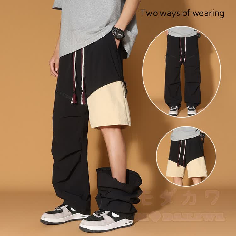 Convertible Wide Leg Cargo Pants Shorts - Black - 8XL - image 2