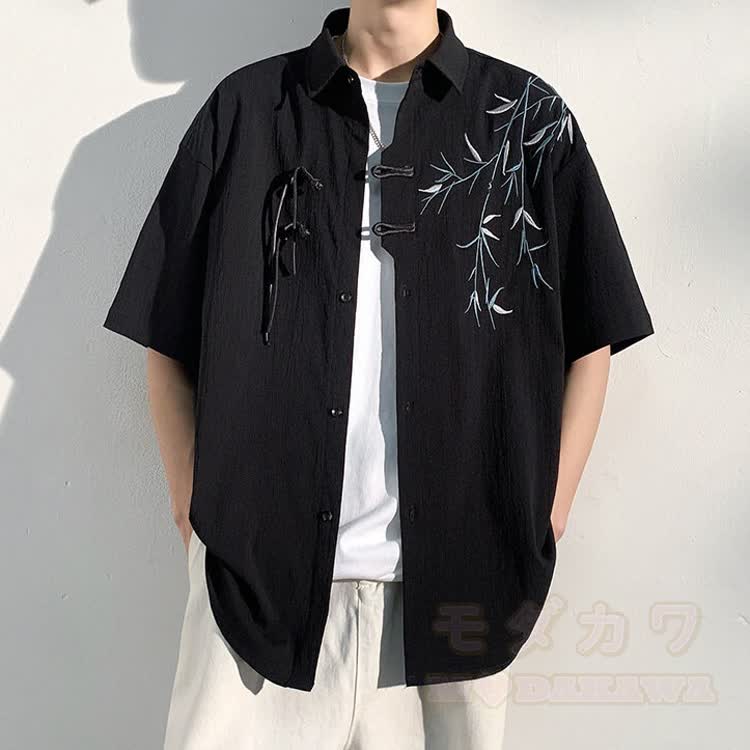 Bamboo Embroidered Button-Up Shirt & Shorts - image 2