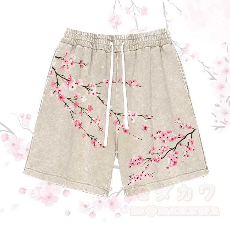 Sakura Graphic Modakawa Vintage Washed Shorts - Apricot - 3XL - image 2