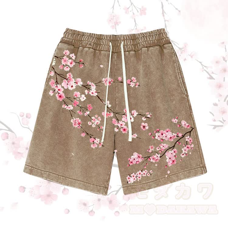 Sakura Graphic Modakawa Vintage Washed Shorts - Brown - 3XL - image 1