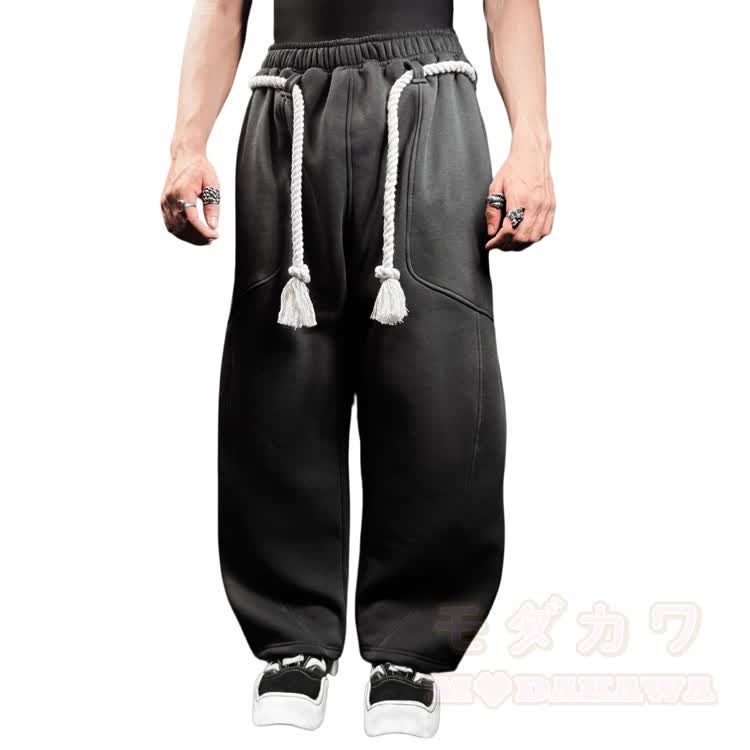 Sakura Embroidered Wide Leg Drawstring Sweatpants - Black B - 2XL - image 2