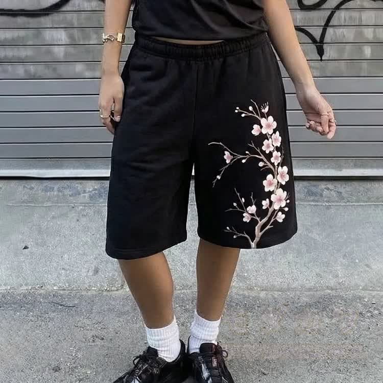 Sakura Graphic Knee Length Loose Fit Shorts - image 1