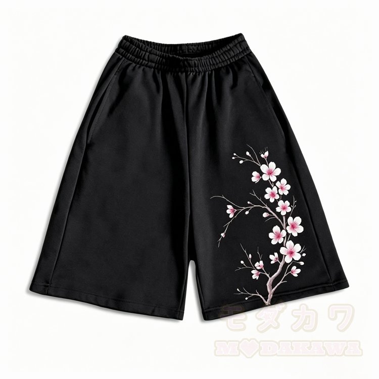 Sakura Graphic Knee Length Loose Fit Shorts - Black A - 3XL - image 2
