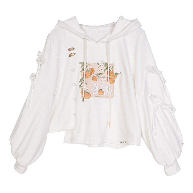 Orange Bunny Graphic Hoodie with Pink Pleated Mini Skirt - Hoodie【Single】 - L - image 2