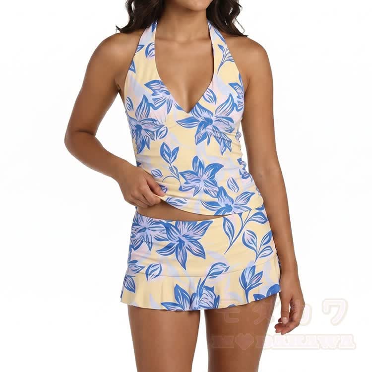 Floral Halter Tankini Swimsuit with Swim Skirt - image 3