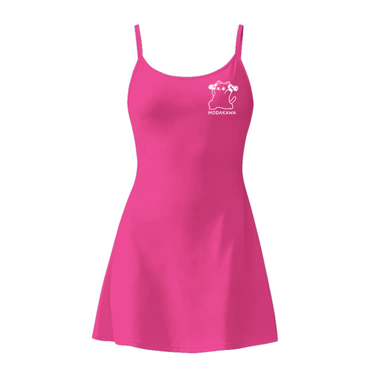 Minimal Kitty Graphic Modakawa Gradient Sleeveless Workout Tennis Dress with Hidden Pocket Shorts - Rose Red - 2XL - image 2