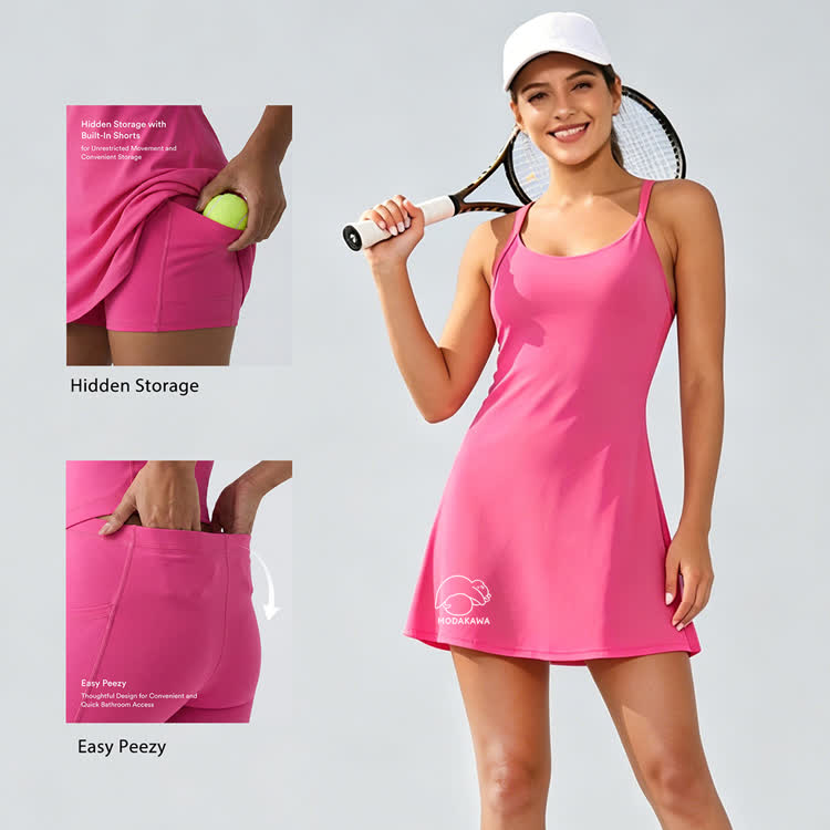 Laying Kitty Graphic Modakawa Gradient Sleeveless Workout Tennis Dress with Hidden Pocket Shorts - image 1