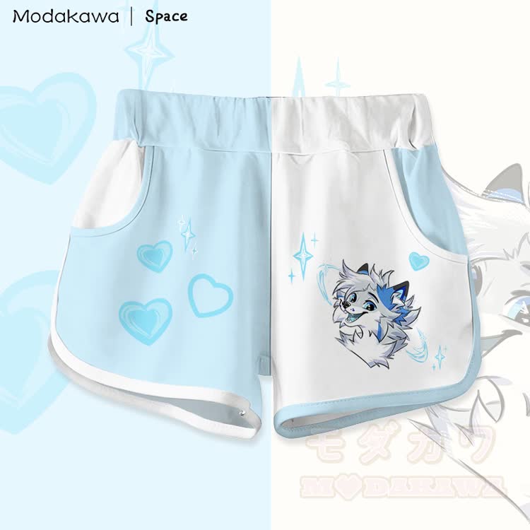 MODAKAWA X Space Barker Graphic Shorts - Blue & White - 5XL - image 1