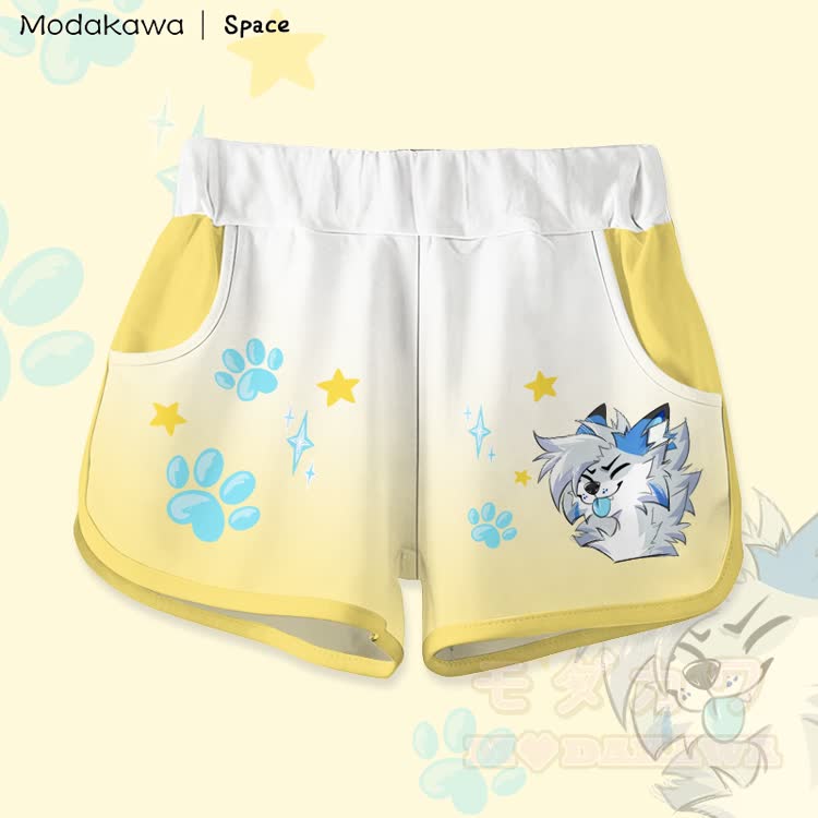 MODAKAWA X Space Barker Tongue Out Graphic Shorts - Yellow - 5XL - image 1