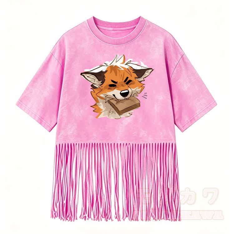 MODAKAWA X atka Fox Biting Graphic Washed T-Shirt & Lace Up Wide Leg Jeans - Pink T-Shirt - 5XL - image 2