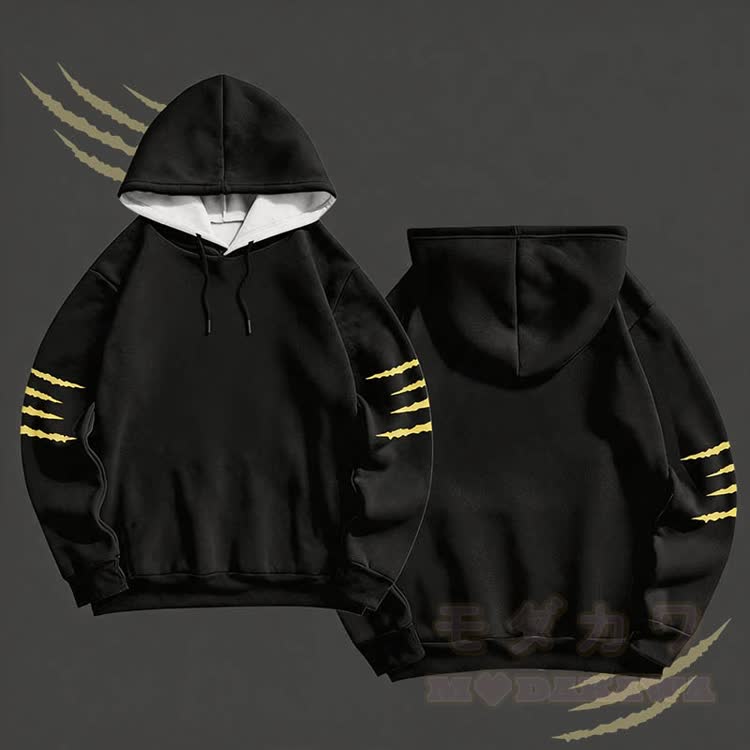 Claw Graphic Modakawa Pullover Hoodie - Black B - 6XL - image 2