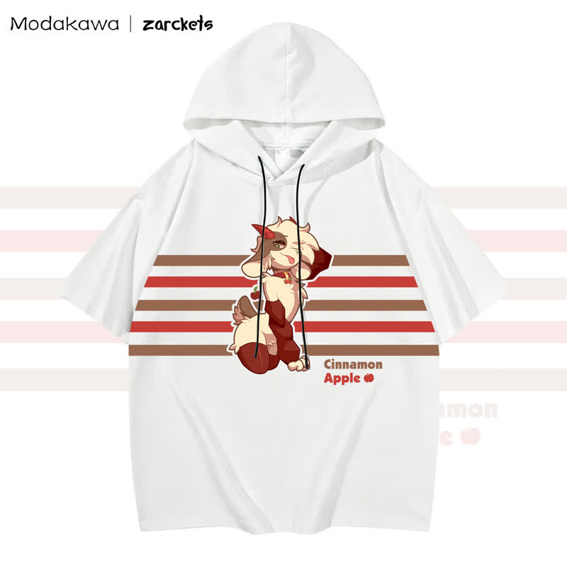MODAKAWA X zarckets CINNAMON APPLE Goat Print Stripes Hoodie T-Shirt - White - 3XL - image 1