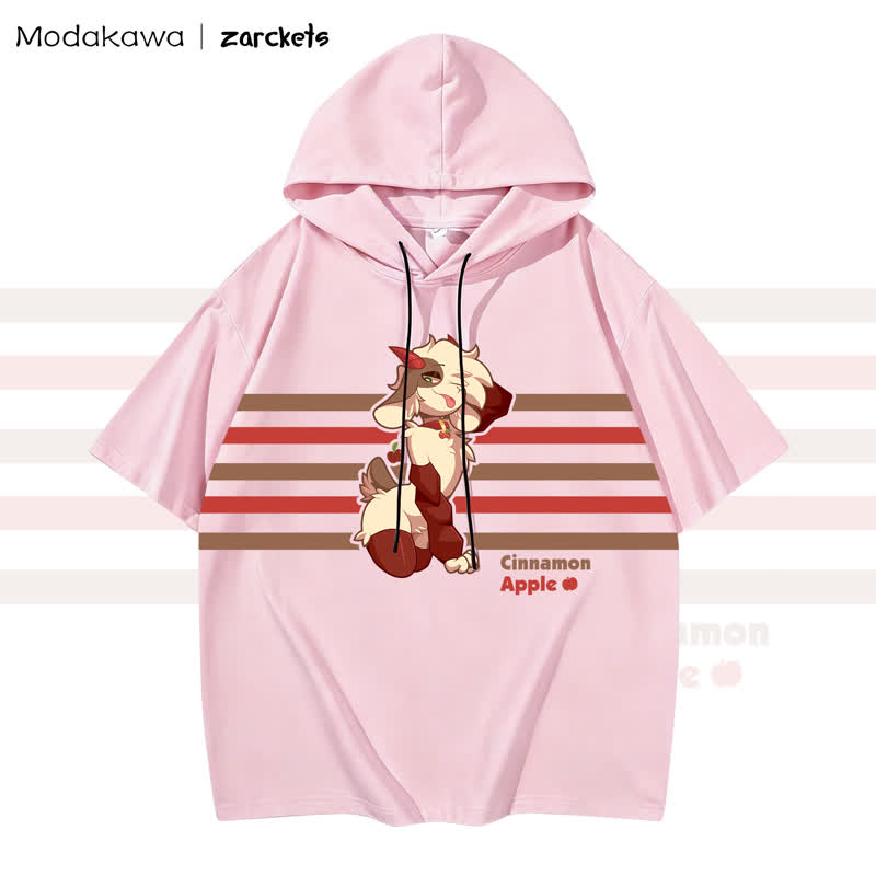 MODAKAWA X zarckets CINNAMON APPLE Goat Print Stripes Hoodie T-Shirt - Pink - 3XL - image 3