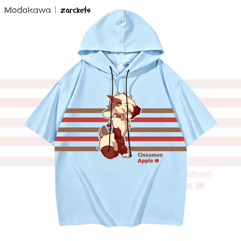 MODAKAWA X zarckets CINNAMON APPLE Goat Print Stripes Hoodie T-Shirt - Sky Blue - 3XL - image 2