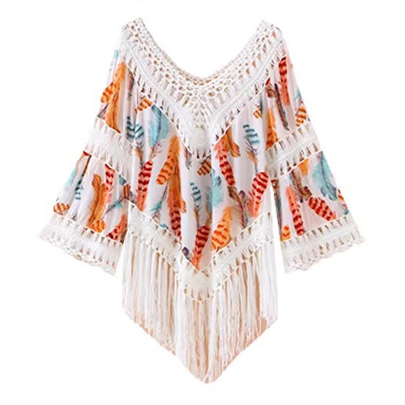 Hollow Knit Tassel Elegant Dress Two pieces set - Orange Coverup - 4XL - image 6