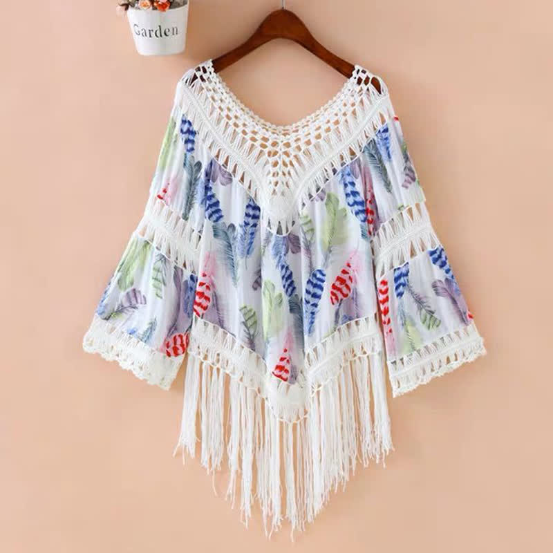 Hollow Knit Tassel Elegant Dress Two pieces set - Blue Coverup - 4XL - image 5