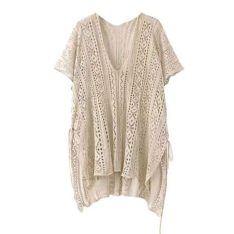 Hollow Knit Tassel Elegant Dress Two pieces set - Coffee Coverup - 4XL - image 4